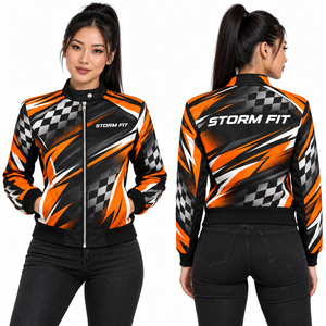 Chaqueta de estilo deportivo para mujer, cuello alto, con cremallera, cortavientos, abrigos de invierno, impresión por sublimación, frente tejido, logotipo de marca personalizado - Product Image 4