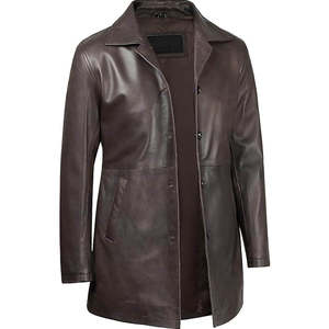 Manteau long personnalisé pour homme, respirant, en cuir tricoté, trench-coat d'hiver, col montant, chaud, en polaire et simili cuir - Product Image 1