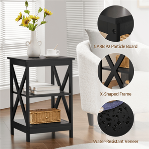 Tavolino quadrato a 3 livelli in legno a forma di X per soggiorno, nero - Product Image 3