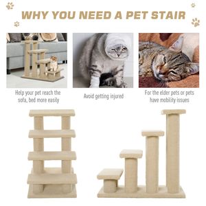 Scaletta per Gatti Beige a 4 Gradini in Truciolato Resistente e Tappeto, con Rampa per Gatti/Cani e Tiragraffi - Product Image 5