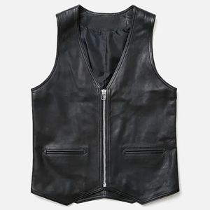 Chaleco de cuero de cordero negro para mujer, estilo motociclista, corte cropped, con cremallera frontal, sin mangas, estilo Perfecto, ¡Gran oferta! - Product Image 1