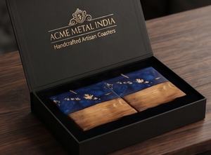 Posavasos Cuadrados de Resina y Madera con Diseño Azul y Dorado, Hechos a Mano con Madera de Nogal, Diseño Único, Perfectos para el Hogar, Café, Té, Vino, Regalos, Comedor - Product Image 5