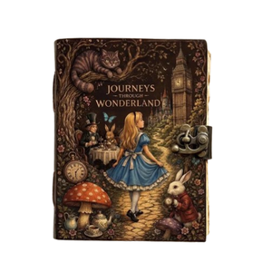Diario de cuero Alicia en el País de las Maravillas, cuaderno de aventuras de fantasía hecho a mano, diario de cuentos de hadas personalizado, 200 páginas - Product Image 1