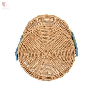 Viettimecraft Bandeja de Almacenamiento de Ratán de 2 Niveles, Redonda, Estilo Bohemio, Pintada en Azul y Verde, Organizador de Cocina de Doble Nivel - Product Image 4