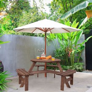 Conjunto de Mesa de Picnic de Madera para 6 Personas con Banco y Soporte para Sombrilla para Fiestas en el Jardín - Product Image 1