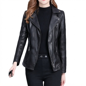 Veste de moto en cuir PU vert olive pour femme, col rabattu, fermeture éclair, manches longues, manteau Moto d'automne - Product Image 3