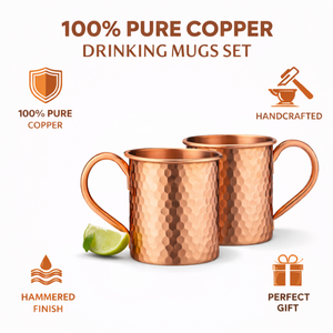 Juego de Tazas para Beber de Cobre 100% Puro |   Tazas de Metal con Acabado Martillado y Asa, Taza Premium para Bebidas, Regalo con Bolsa de Transporte - Product Image 2