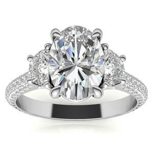 Bague de fiançailles ovale et demi-lune en or pur 14k 18k avec diamants de laboratoire pavés, certifiée IGI, qualité VS1, couleur D, pour femmes et filles - Product Image 1