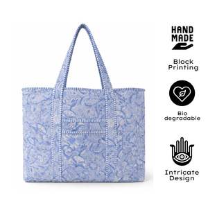 Sacs fourre-tout écologiques en coton Jaipur vintage bohème faits à la main de qualité supérieure avec fermeture éclair et poches pour le shopping et l'usage quotidien - Product Image 4