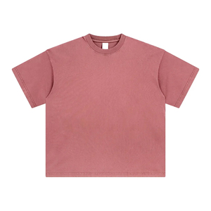 Camiseta de manga corta para hombre, informal, holgada, 100% algodón, 260G, diseño de hombro caído, cuello medio, lavado Earth Snow - Product Image 1