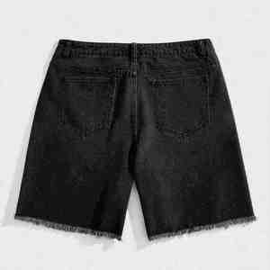 Pantalones Cortos Bermuda Negros para Hombre, Cintura Media, Cierre de Botones, Casuales, de Mezclilla Tejida con Diseño de Puntos Brillantes - Product Image 5