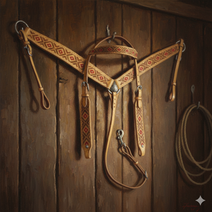 Ensemble de harnais de cheval western en cuir de qualité supérieure ZEN HORSE WORLD, comprend une bride, une poitrailière, des licols durables en cuir naturel huilé - Product Image 2
