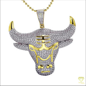 Colgante de cabeza de toro único, puntas de cuerno de oro, oro blanco, Plata de Ley 925, collar de Hip Hop, VVS, Diamante cultivado en laboratorio, certificado GIA - Product Image 2