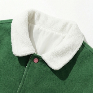 Green <b>Pink</b> Color Block Varsity <b>Jacket</b> | Sherpa Collar Oversized Streetwear | Embroidered Letter <b>Jacket</b> | Custom OEM Manufacturer - Product Image 4
