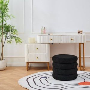Pouf Contenitore Rotondo Moderno in Sherpa con Vassoio Ribaltabile, Sgabello da Toeletta in Teddy, Sedia Imbottita per Trucco, Arredo Casa - Product Image 5