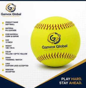 Pelota de Entrenamiento de Softbol Ganvox Global de 10-14.9 Pulgadas, Ligera, Rellena de Corcho, PU Amarillo de Alta Visibilidad, Cosida a Mano - Product Image 2