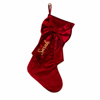 Chaussette de Noël personnalisée POD Bow avec nom brodé, chaussette familiale en velours de luxe, cadeau souvenir de Noël