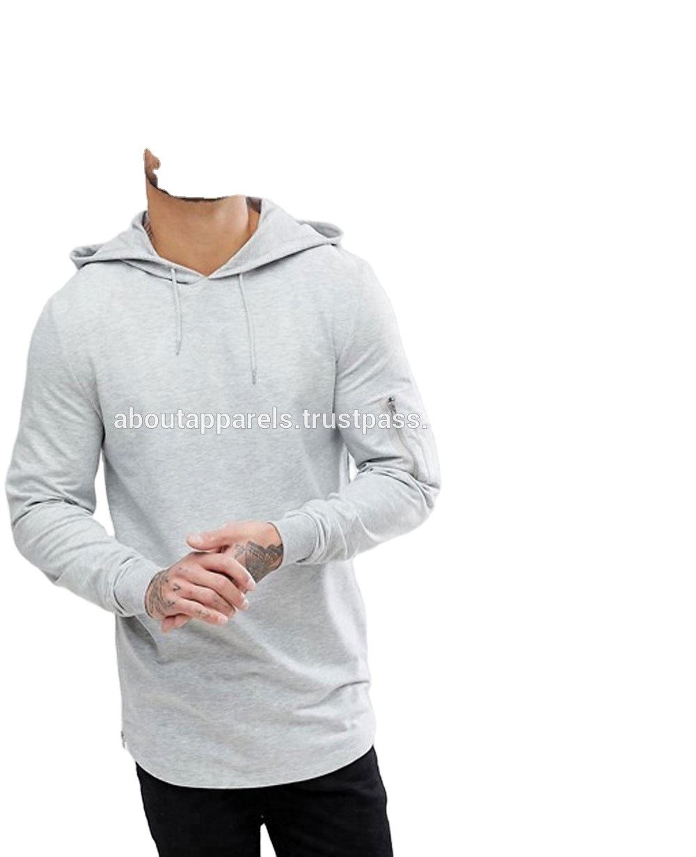 Curved Hem Mens Longline Hoody Private Label Fleece Men''s