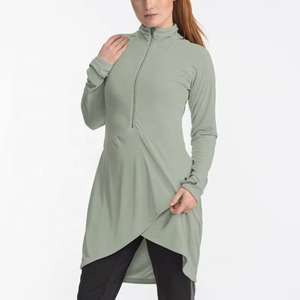 Vêtements de sport modestes pour femmes, légers, 100% coton respirant, 140g, très extensibles, confortables, fermeture à zip 1/4 devant, manches longues, avec passe-pouce - Product Image 1