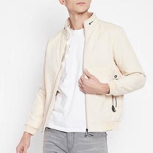Blouson bomber crème pour homme, col montant, fermeture éclair, rembourrage polyester, vêtement décontracté pour l'automne, vestes pour homme - Product Image 5