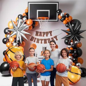Kit de Arco de Globos Metalizados Explosión de Estrellas de Baloncesto, Guirnalda Negra, Naranja y Plateada para Decoración de Fiestas - Product Image 3