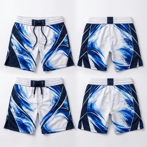 <b>Mens</b> <b>White</b> Blue Abstract Print Athletic <b>Shorts</b> Elastic Drawstring Waist Lightweight Sportswear Custom Wholesale Manufacturer - Product Image 5