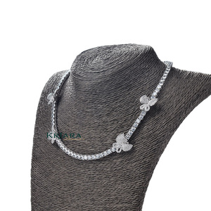 Women's S925 Silver Moissanite Butterfly <b>Necklace</b> Round Brilliant Cut Pave Setting Luxury <b>Statement</b> Wedding <b>Necklaces</b> - Product Image 1