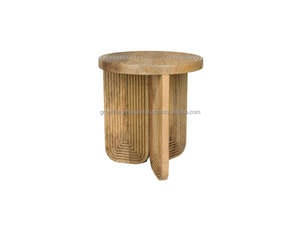 Taburete Redondo de Madera Maciza Hecho a Mano, Mesa Auxiliar de Madera Rústica Moderna, Taburete Decorativo para Sala de Estar, Mesa de Acento de Madera Natural - Product Image 2
