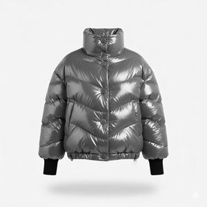 Factory Direct Women Winter Jersey Knitted Zipper Puffer <b>Jacket</b> Custom Logo Long Sleeve Lightweight Breathable Polyester - Product Image 1