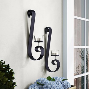 Porte-bougie mural en fer noir, design moderne, décoration d'intérieur - Product Image 1