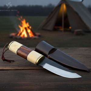 Handmade Wooden Handle Birka Puukko Knife High Carbon Steel Bushcraft Hunting Knife with <b>Leather</b> Sheath - Product Image 3