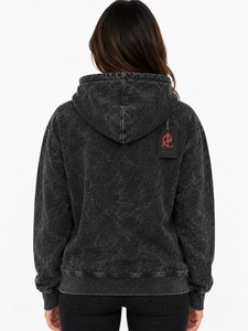 Sudadera con Capucha de Punto Transpirable para Mujer, Estilo Acid Wash, Invierno, Negra, Mezcla de Algodón, Oversize, Casual, con Logotipo Bordado en la Parte Delantera - Product Image 2