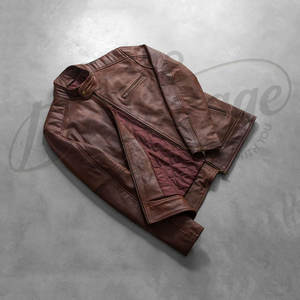 เสื้อแจ็คเก็ตหนังแกะแท้สีน้ำตาลทรงคาเฟ่เรเซอร์สำหรับผู้ชาย ทรงเข้ารูป สวมใส่สบาย เหมาะสำหรับฤดูใบไม้ร่วงและฤดูหนาว  คอปกติดกระดุม  แบบลำลอง - Product Image 1