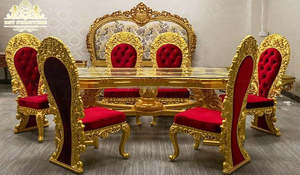 Italian Solid Wood Antique Dining Table Set Classic Italian Dining Room Table Set Antique Gold Finish 6 Seater Dining Table Set - Product Image 4