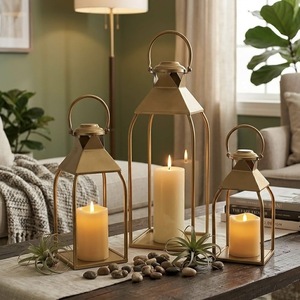 Wholesale Trending Style <b>Gold</b> Metal Candle Pillar Holder <b>Lanterns</b> for Christmas Home and Events Decorations - Product Image 2