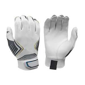 <b>White</b> Leather Baseball Batting Gloves Full Finger with Blue Accents Breathable Design for Pitcher Training Enhanced Grip Comfort - Product Image 2