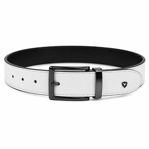 Cinturón Reversible DUMELA de Cuero Vacuno Blanco con Hebilla Negra, Diseño Sólido, Estilo Vintage, Ligero, Duradero, Moldeado en una Sola Pieza - Product Image 1