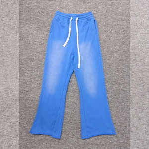 2026 Unisex Custom <b>Jogger</b> Sweat Pants Acid Wash Sun Faded Distressed <b>Stacked</b> Flare Track Pants for Men Canvas Fabric flare Pants - Product Image 6