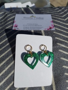 <b>Green</b> <b>Glitter</b> Heart Shape Earrings Fashion Novelty Gift Valentine's Day Resin Cutout Design Exquisite Style - Product Image 5