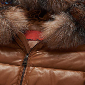 Genuine Leather PU Puffer Jacket With <b>Fur</b> <b>Hood</b> Windproof Down Filled Winter <b>Coat</b> Casual Style Regular Fit - Product Image 6