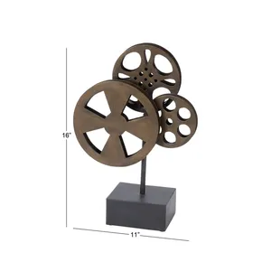 Bronze Geometric Metal Sculpture Artistic Handmade Industrial Tabletop Decor 16 Inch Height for Living Room - Product Image 1