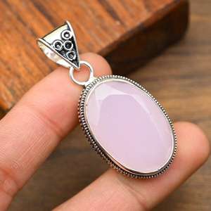 Pendentif en calcédoine rose, pierre précieuse, fait main, argent sterling 925, magnifique pendentif en calcédoine, cadeau pour l'amour - Product Image 1