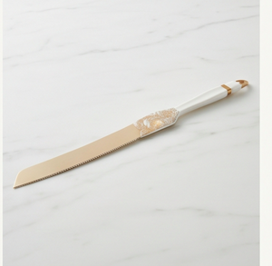 Ensemble de 2 couteaux et spatules à gâteau dorés à motifs floraux, en acier inoxydable, réutilisables, pour servir des desserts lors de fêtes - Product Image 3