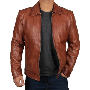 High Quality Breathable sustainable Men Leather Jacket Autumn Winter <b>Coat</b> <b>Zipper</b> Closure Logo OEM Service Men Leather Jacket - Product Image 2