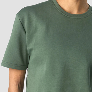 T-shirt court vert pour femme, manches courtes, col rond, couleur unie, coupe décontractée, 100 % coton tricoté, respirant, pour le printemps et l'été - Product Image 4