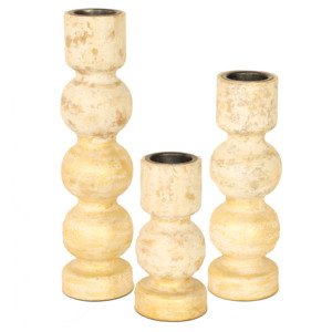 Ensemble de porte-bougies en bois vieilli crème vintage - Décoration rustique pour la maison finie à la main - 3 pièces - Product Image 4