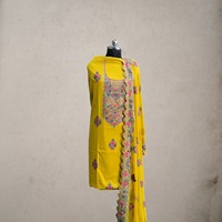 Ensemble Salwar Saree en Coton Jaune Lourd avec Broderie Ari de Cachemire pour Femme, Tenue Traditionnelle Indienne et Pakistanaise, Bordure Florale, Infroissable, pour Fête