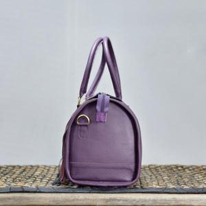 Bolso Speedy de Cuero Morado con Panel de Piel de Vaca y Borlas, Cierre de Cremallera, Bolso de Mano de Lujo - Product Image 3