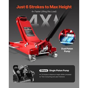 Martinetto idraulico da corsa in alluminio a basso profilo con pompa a sollevamento rapido e doppi pistoni, capacità 3 tonnellate (6614 libbre) - Product Image 2