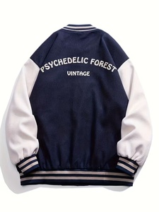 Blazer de baseball élégant et léger pour homme, bleu marine et blanc, avec blocs de couleur, style unique et tendance, en toile, pour université - Product Image 2